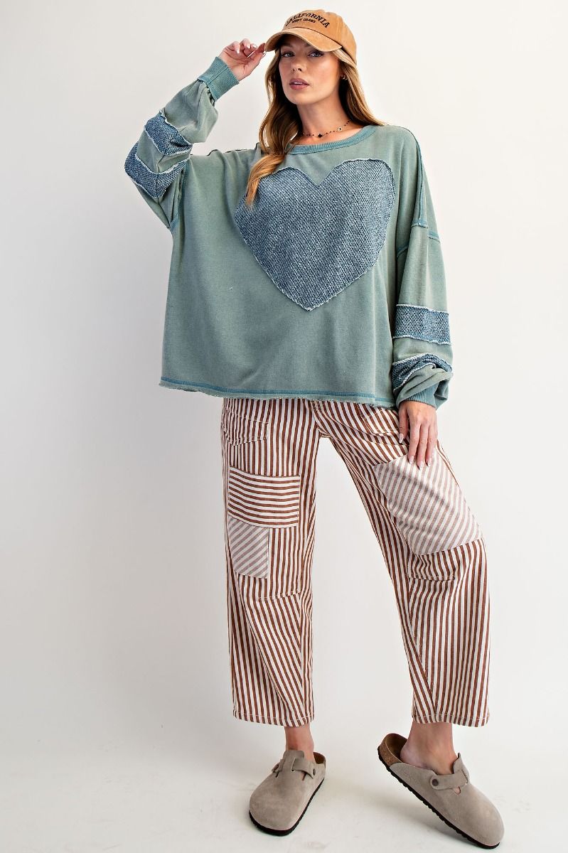 Easel Heart Patch Front Washed Terry Pullover