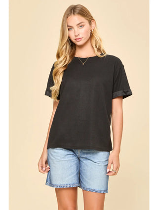Andree by Unit Waffle Knit Short Sleeve Top - Black
