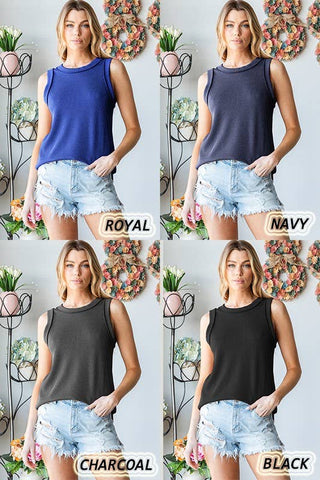 Heimish Sleeveless Solid Urban Ribbed Top - Navy