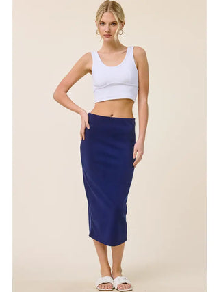 Charlotte Avery - Scuba Pencil Midi Skirt - Navy