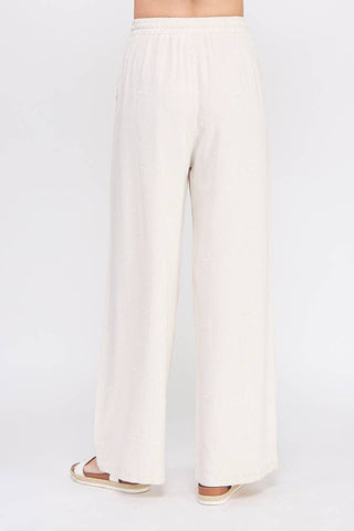 Allie Rose - Bow Embroidered Soft Linen Palazzo Pant