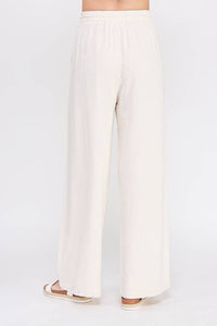 Allie Rose - Bow Embroidered Soft Linen Palazzo Pant