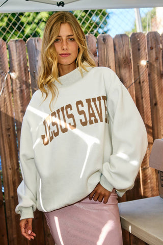 BUCKETLIST - CROSS & JESUS SAVES Reversible Mock Neck Sweatshirt