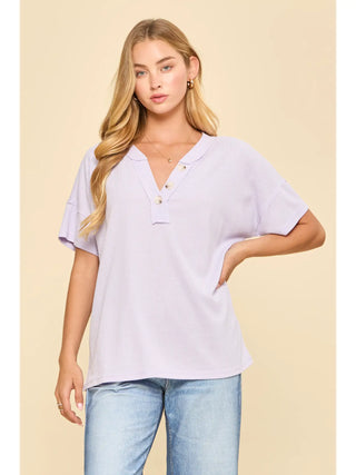 Andree by Unit Waffle Knit Henley Top - Lilac Mist