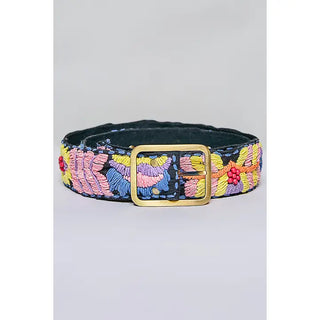 Pol Clothing - Handcrafted Flower Embroidered Bead Belt - Indigo Multi