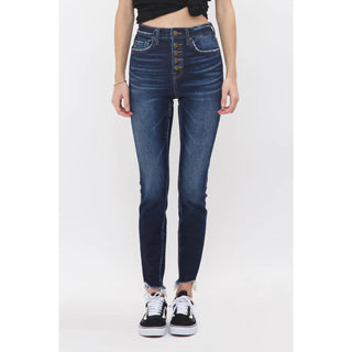 Mica High Rise Button-Up Ankle Skinny Jeans – Dark Wash Denim