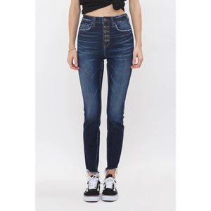 Mica High Rise Ankle Skinny with Button Up