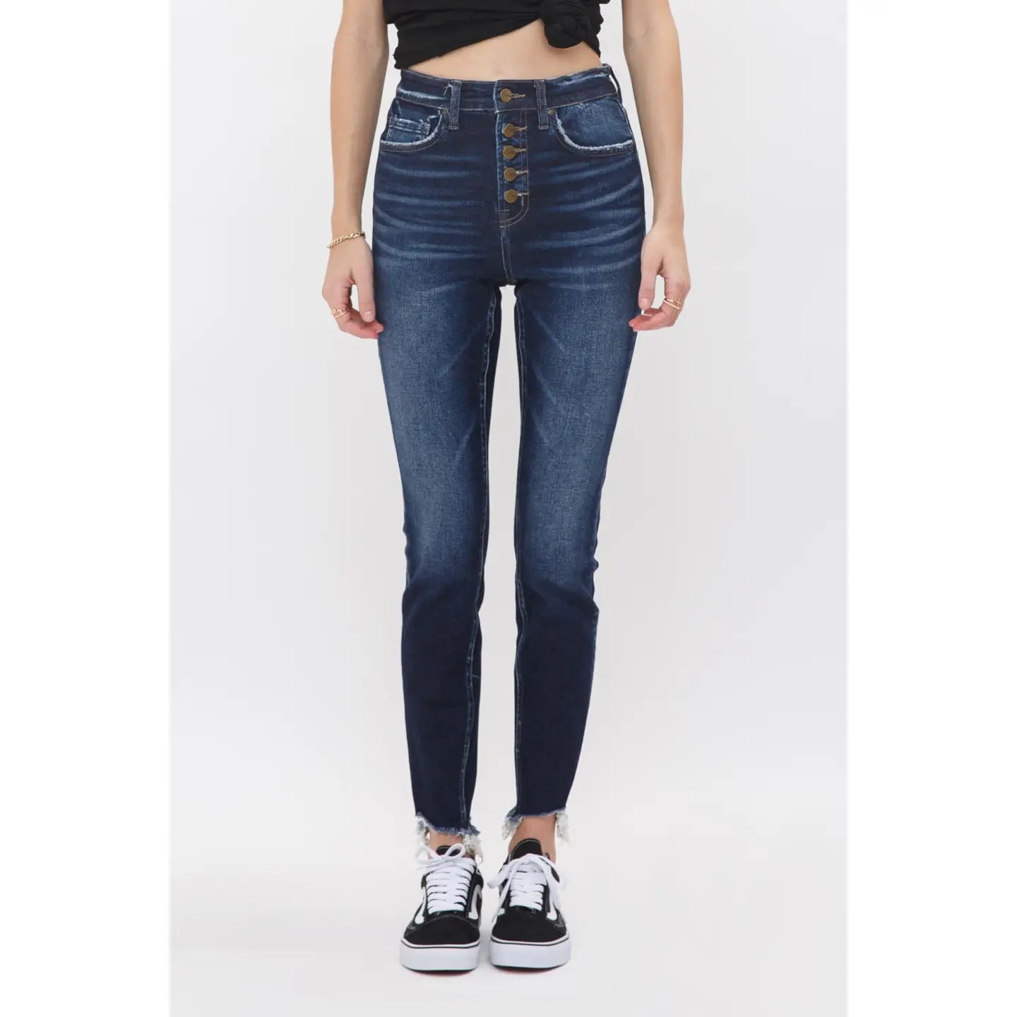 Mica High Rise Ankle Skinny with Button Up