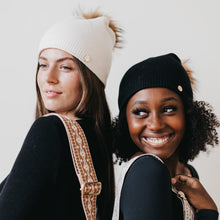 Load image into Gallery viewer, Fine Knit Fur Pom Slouchy Beanie
