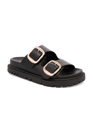 MIA Shoes GEN Slide Black – Women’s Sandal with Gold Buckles