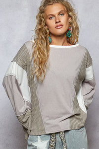 POL Round Neck Solid Knit Long Sleeve Top