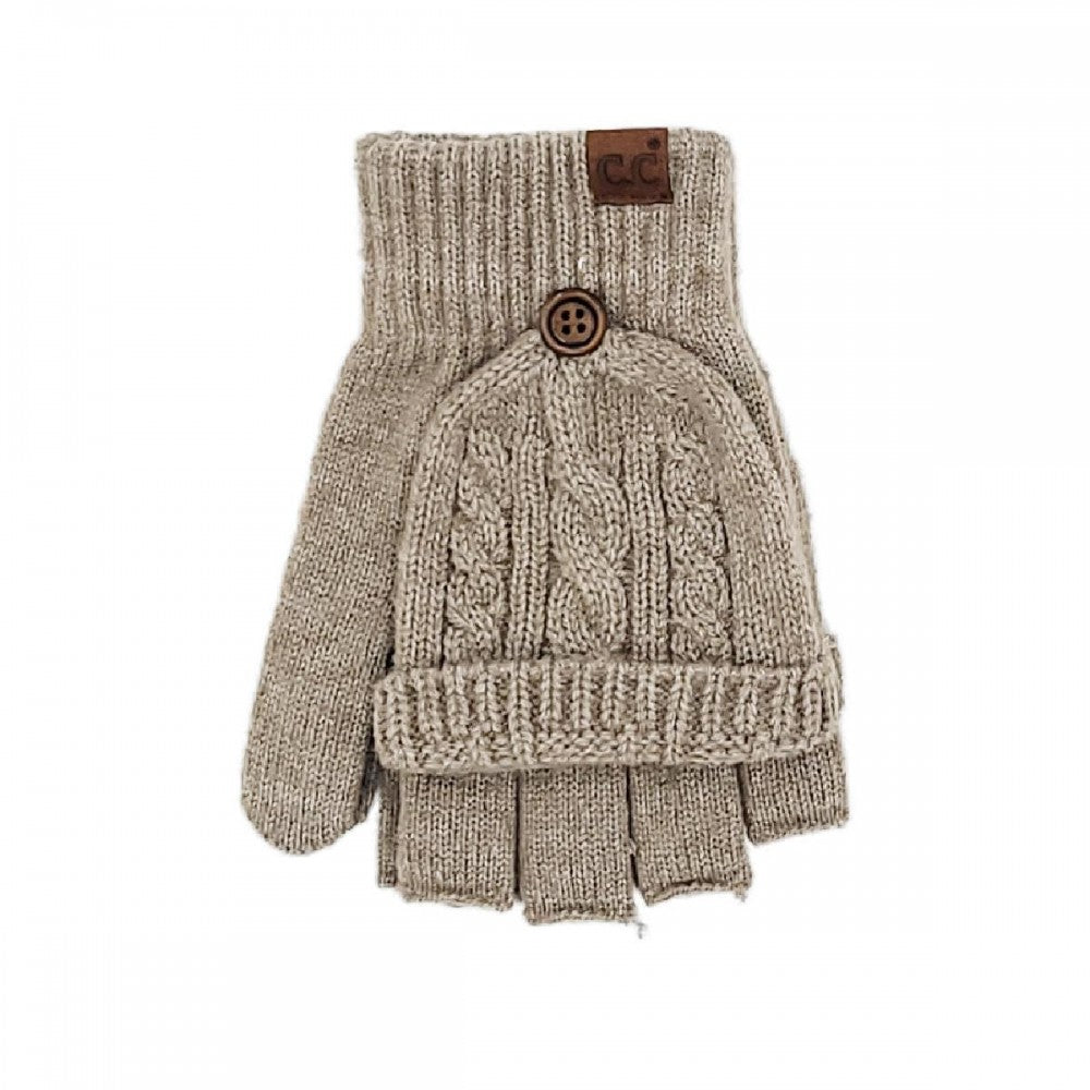 CC Cable Pattern Convertible Flip Mittens – One Size Winter Gloves