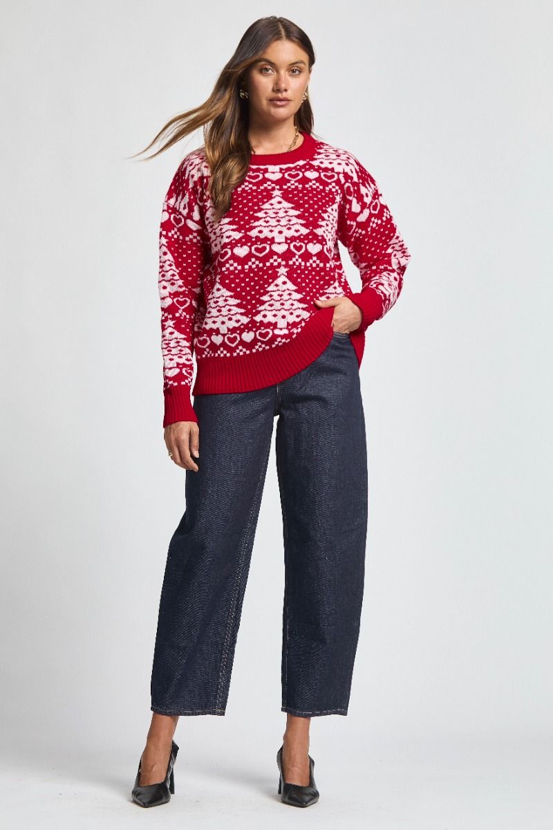 Dear Scarlett Christmas Sweater- Red Christmas Tree