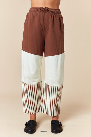 Fantastic Fawn - Striped & Solid Color Block Barrel Track Pants