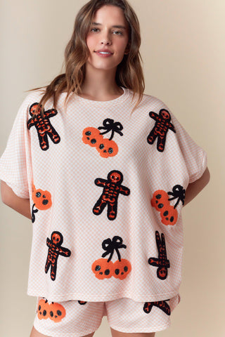 Fantastic Fawn - Halloween Towel Patch Detailed Short Sleeve Knit Top
