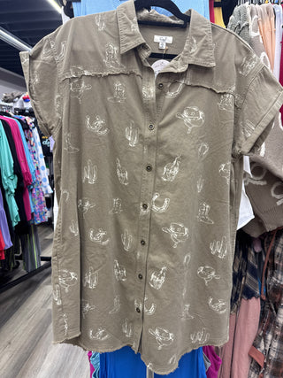 Easel - Western Printed Washed Twill Shirt Dress