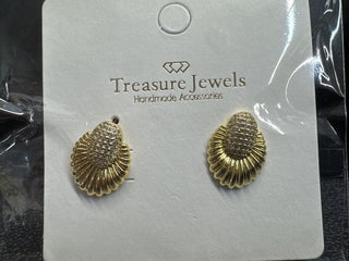 Gold-tone shell earrings with rhinestone detailing and post back closure.