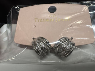 Silver-toned crystal cluster earrings with push-back closure on a display card.