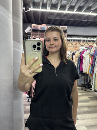 Easel Half Zip Short Sleeve Top