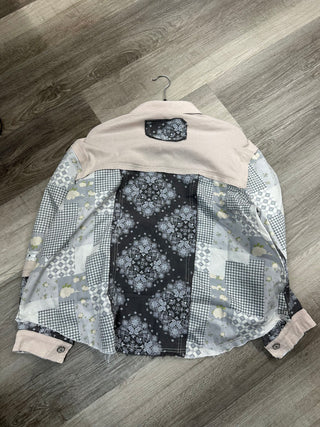 Pol - Collared Printed Shirt Twill Woven Jacket - Grey Charcoal