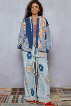 Load image into Gallery viewer, POL Balloon Sleeve Quilted Detail Floral Knit Hoodie Jacket
