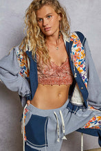 Load image into Gallery viewer, POL Balloon Sleeve Quilted Detail Floral Knit Hoodie Jacket
