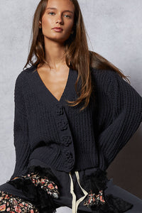 POL Long Sleeve Exaggerated Button Sweater Cardigan Top