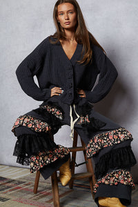 POL Long Sleeve Exaggerated Button Sweater Cardigan Top