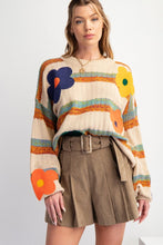 Load image into Gallery viewer, Easel Striped Flower Patch Knit Sweater Pullover
