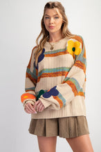 Load image into Gallery viewer, Easel Striped Flower Patch Knit Sweater Pullover
