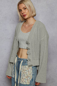 POL Long Sleeve Exaggerated Button Sweater Cardigan Top