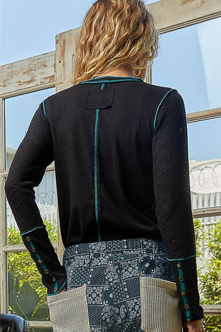 POL Round Neck Solid Cut and Sew Knit Mix Top