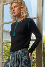 Load image into Gallery viewer, POL Round Neck Solid Cut and Sew Knit Mix Top
