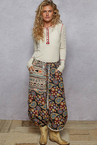 POL Round Neck Solid Cut and Sew Knit Mix Top