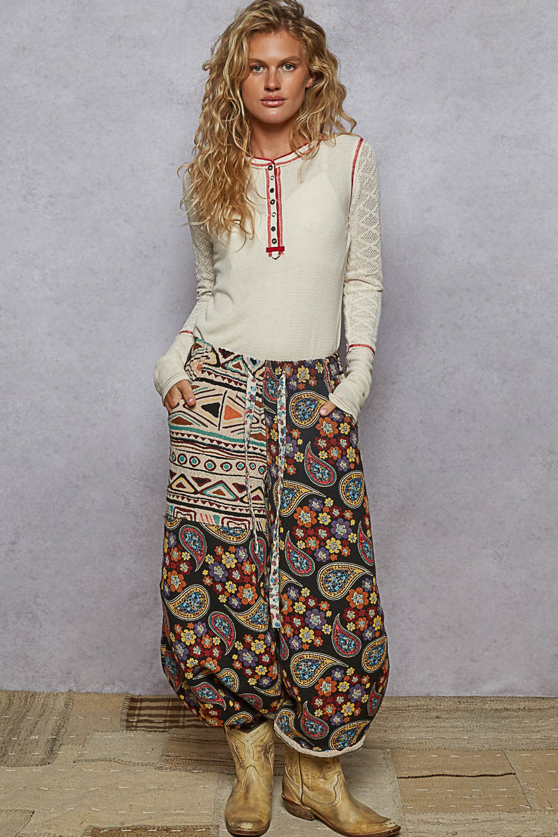 POL Round Neck Solid Cut and Sew Knit Mix Top