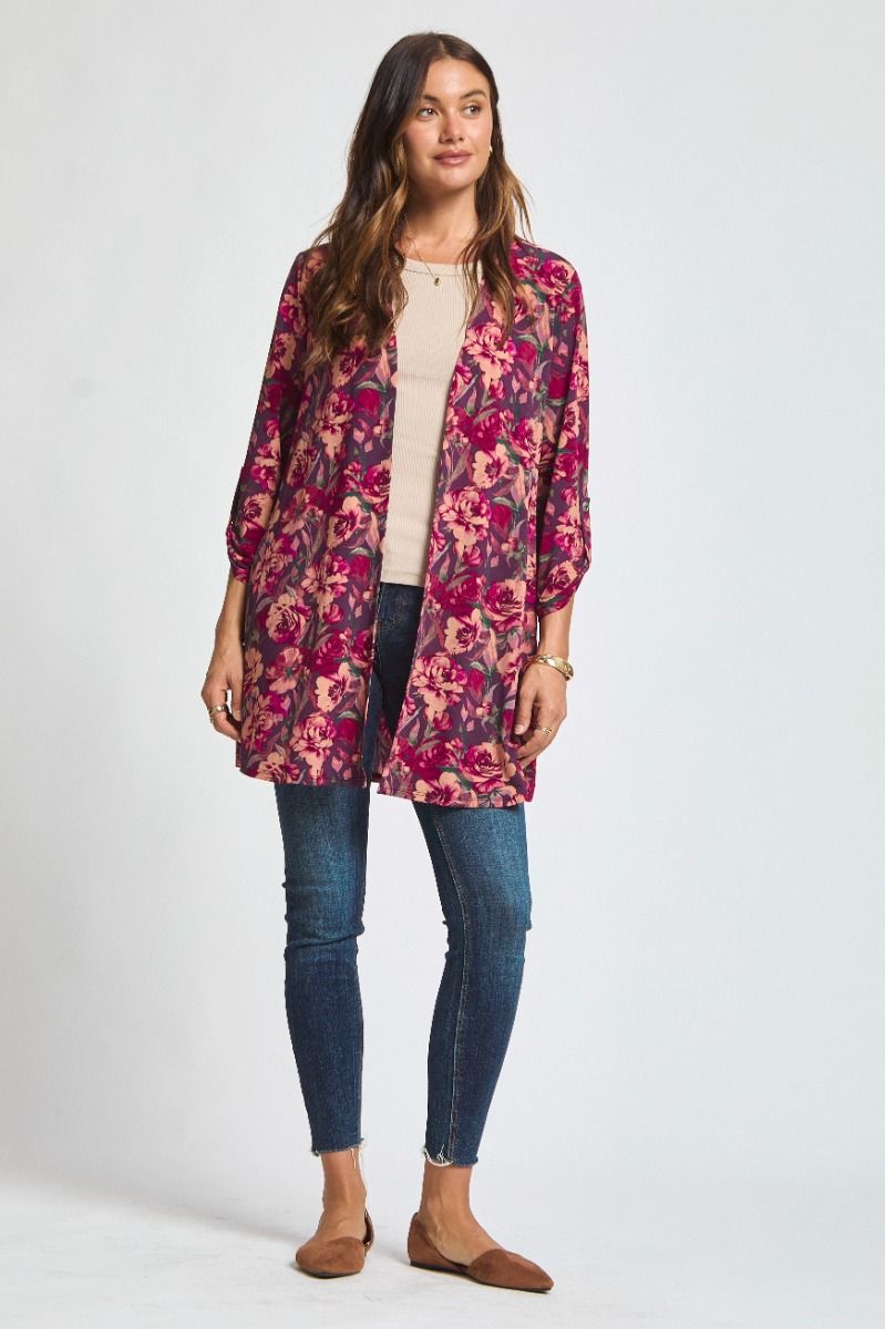 Dear Scarlett Lizzy Cardigan - Eggplant Floral