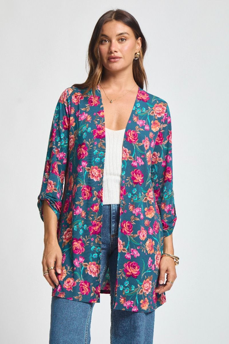 Dear Scarlett Lizzy Cardigan - Teal Floral