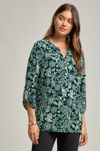 Dear Scarlett Lizzy Luxe Top- Hunter Green Floral