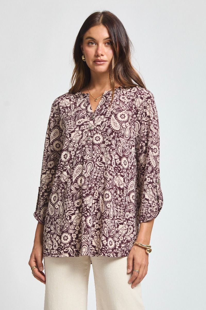Dear Scarlett Lizzy Luxe Top- Chocolate Floral