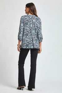 Dear Scarlett Lizzy Luxe Top- Black/Aqua Floral