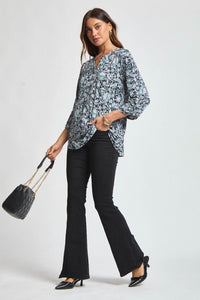 Dear Scarlett Lizzy Luxe Top- Black/Aqua Floral