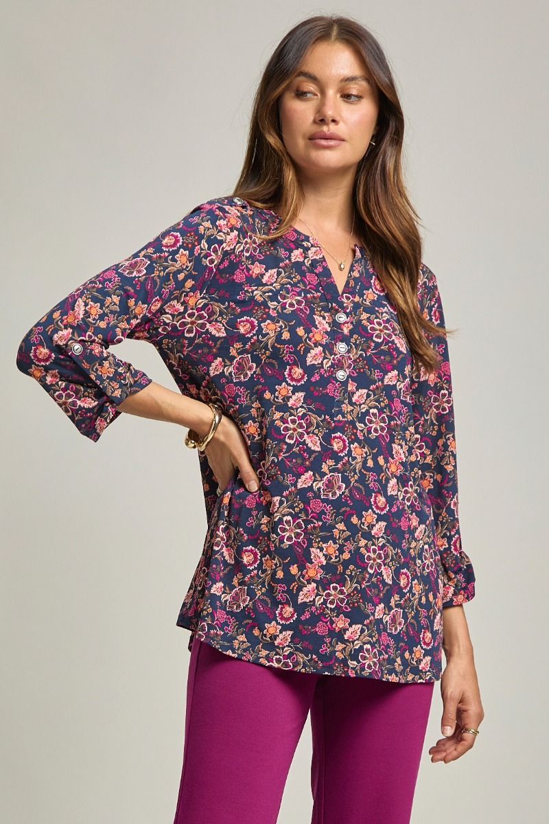 Dear Scarlett Lizzy Luxe Top- Navy Floral