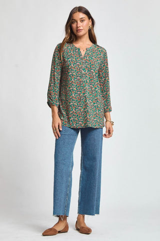 Dear Scarlett Lizzy Luxe Top- Hunter Green Floral