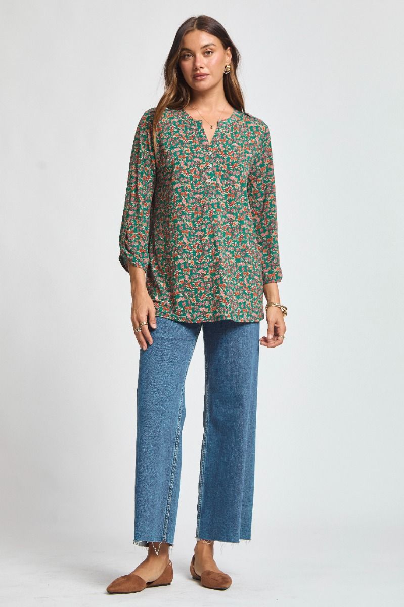 Dear Scarlett Lizzy Luxe Top- Hunter Green Floral