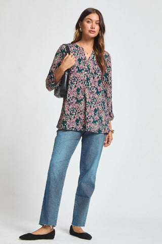 Dear Scarlett Lizzy Luxe Top- Dark Teal Floral