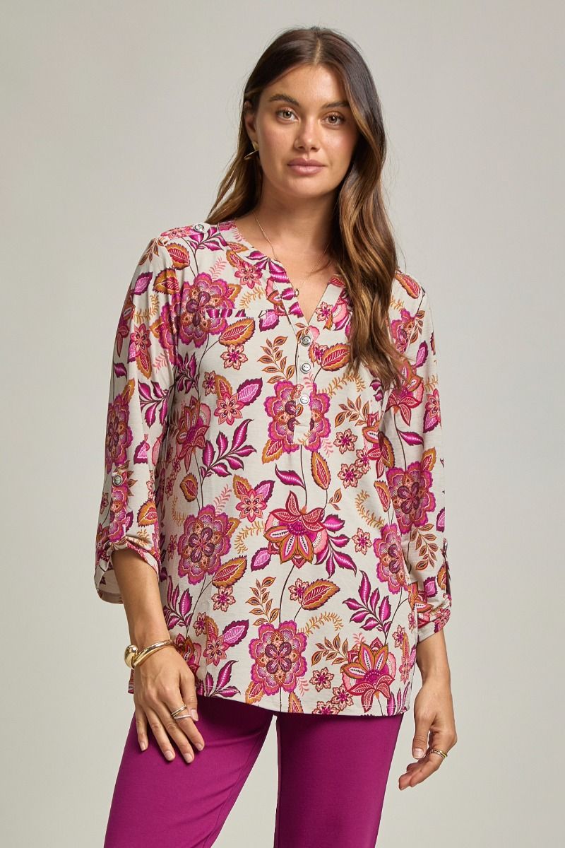 Dear Scarlett Lizzy Luxe Top- Beige/Pink Floral