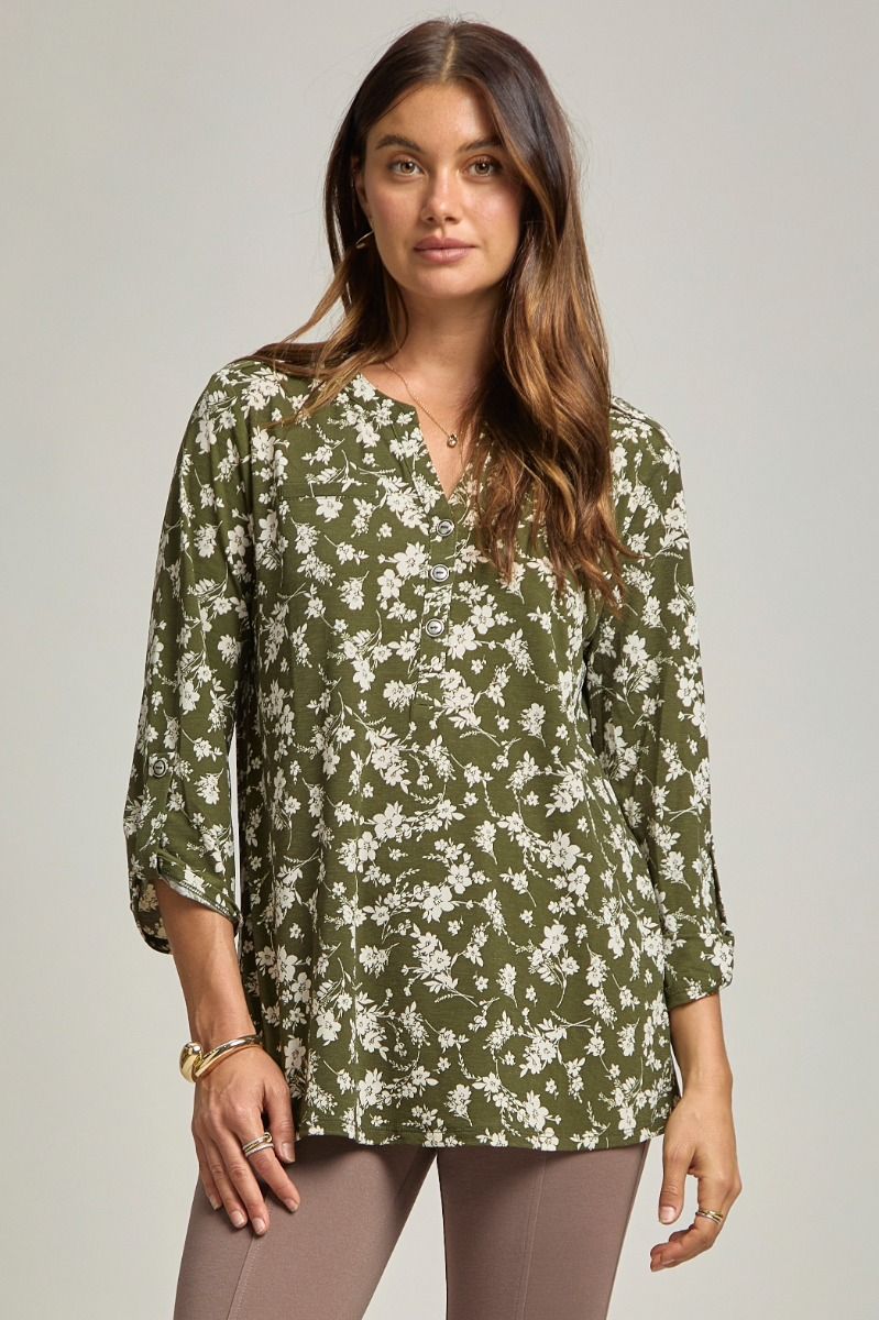 Dear Scarlett Lizzy Luxe Top- Olive Floral
