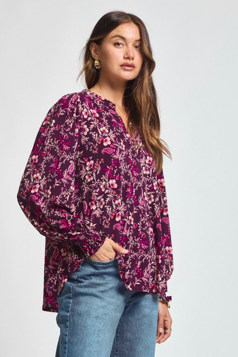 Dear Scarlett Lizzy Smocked Top - Wine Floral