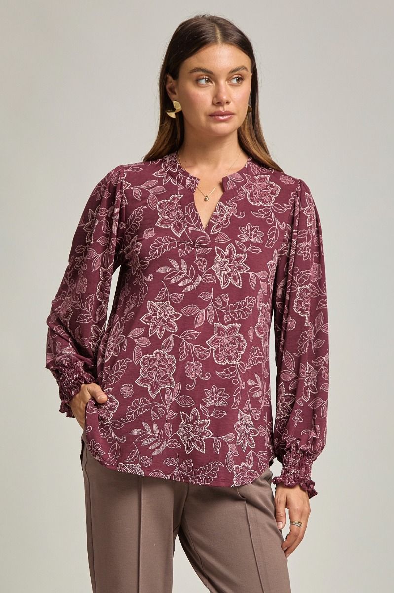 Dear Scarlett Lizzy Smocked Top - Chocolate Floral