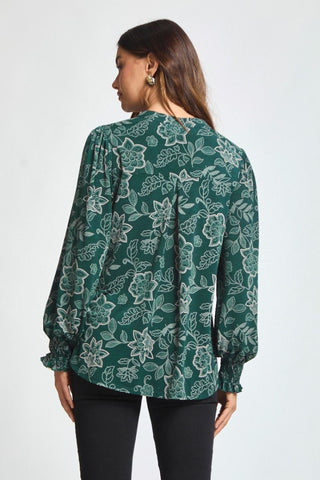 Dear Scarlett Lizzy Smocked Top - Hunter Green Floral